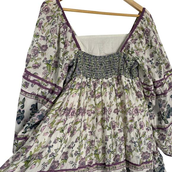 Free People Mini Dress Endless Afternoon Peasant Milkmaid Boho Floral Size Small - Picture 9 of 14
